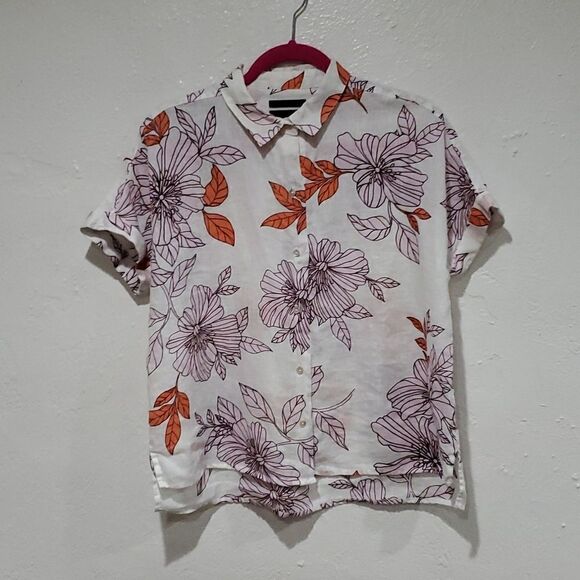 Rachel Roy 100% Linen Floral Top - Picture 2 of 9